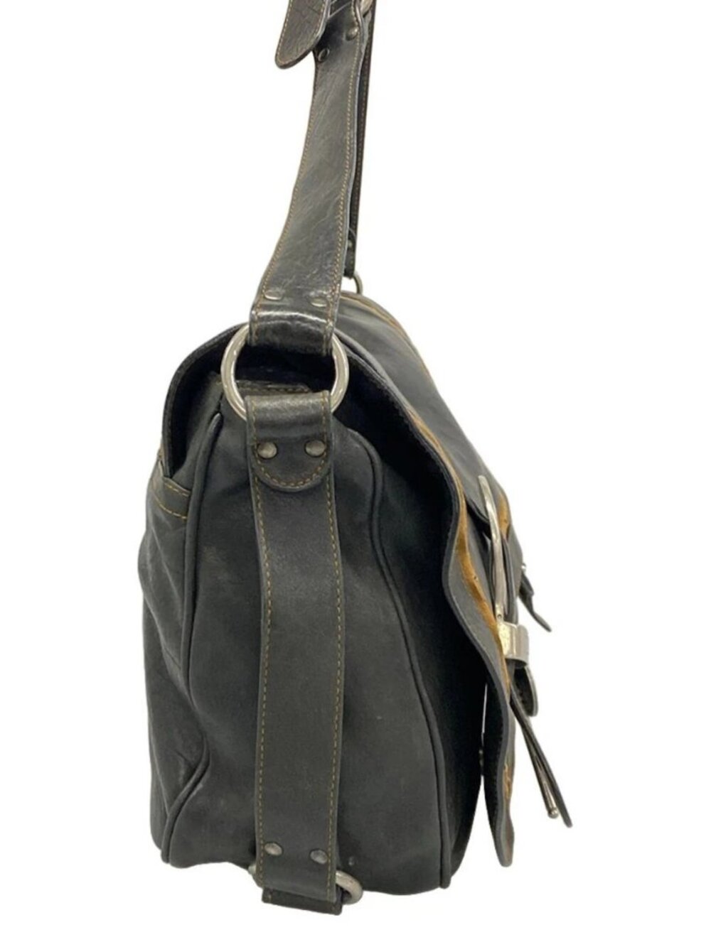 DIOR/ChristianDior Gaucho Black Brown Leather Shoulder Bag - Picture 2 of 15